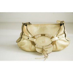 Tod's Vintage Y2K Leather Gold Tone  Oval Large Buckle Shoulder Bag
